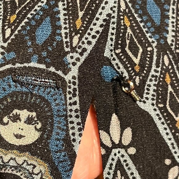 Semi Sheer Blue and Black Long Sleeve V-Neck Career Layer Blouse Top - Picture 9 of 12